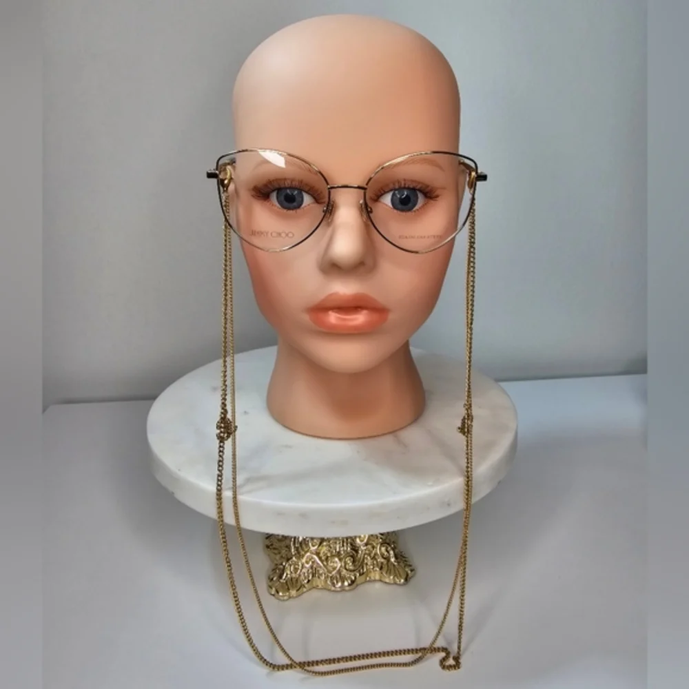 JIMMY‎ CHOO 52 MM gold-toned women's eyeglasses frames with removable chain.